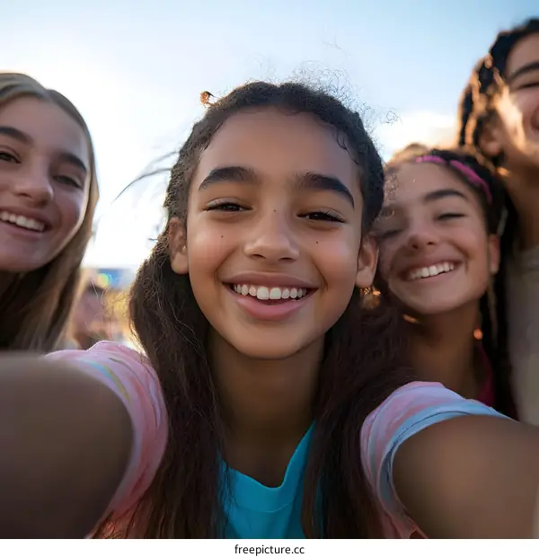 Group of Diverse Teenage Girls Taking Selfie