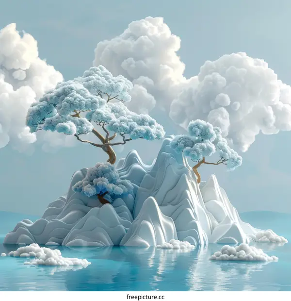 Ice-capped Island Paradise in a Pastel Sky