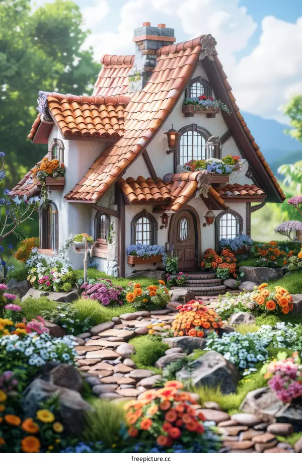 Enchanting Cottage Nestled in a Vibrant Flower Garden