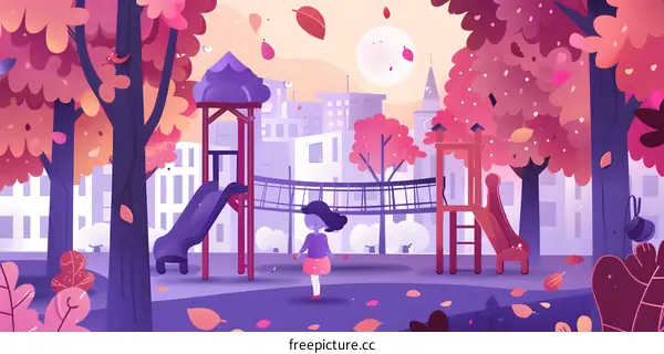 Girl Playing on a Playground in the Autumn