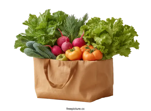 [Transparent Background PNG]Fresh Vegetables in Brown Paper Bag