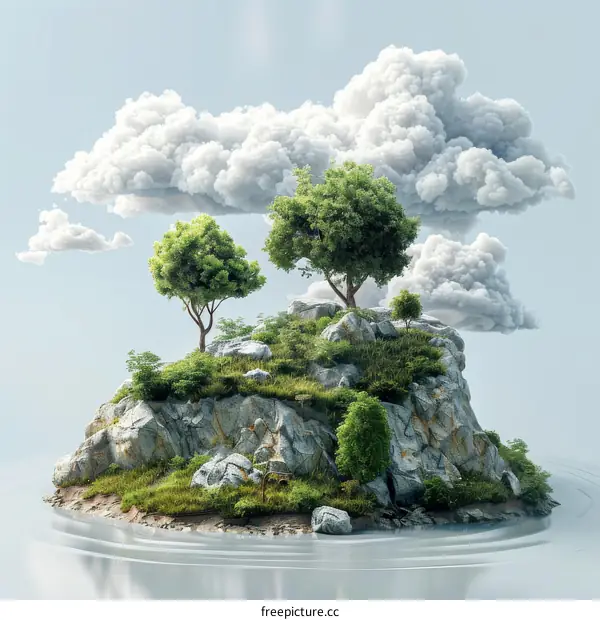 Floating Island Paradise with Fluffy Clouds