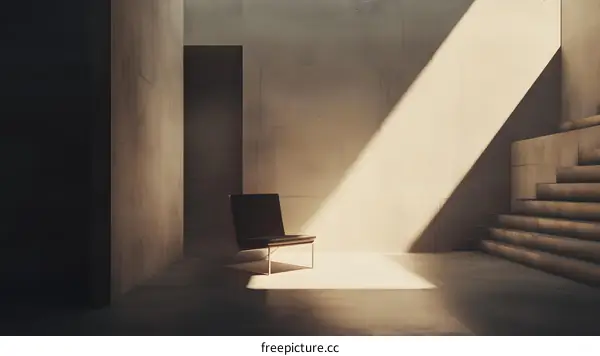 Minimalist Concrete Interior With Chair and Sunlight