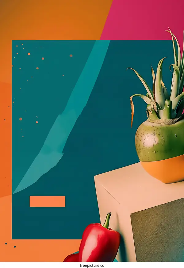 Colorful Abstract Design with Plant and Bell Pepper