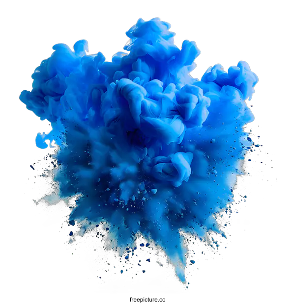 [Transparent Background PNG]Blue ink explosion on white background