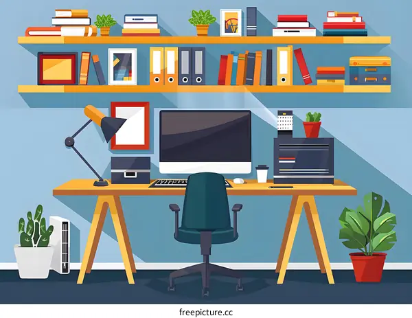 Modern Flat Illustration Office Desk with Computer