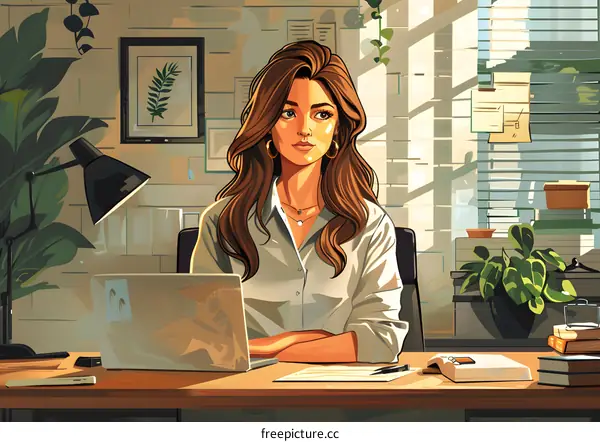 businesswoman working on laptop in home office