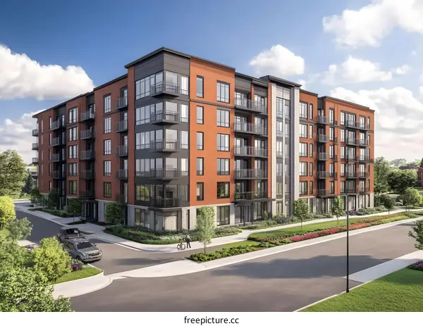 Modern Brick Apartment Building with Balconies