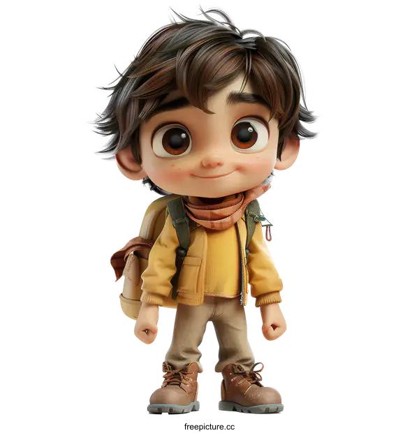 [Transparent Background PNG]Boy Cartoon Character Running and Smiling with Backpack