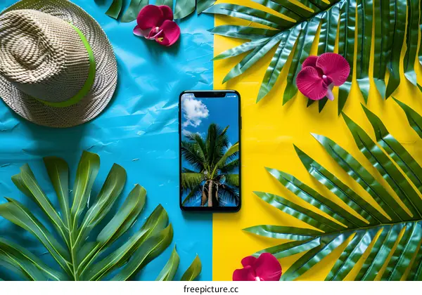 Summer Vacation Phone Screen With Tropical Leaves