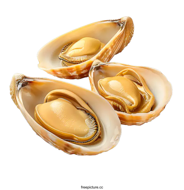 [Transparent Background PNG]three fresh opened clams
