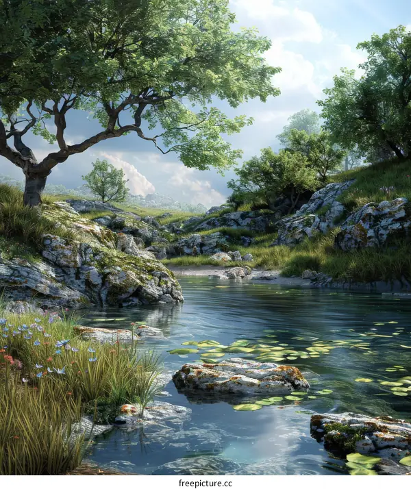 Serene Lake and Rocks in a Tranquil Forest