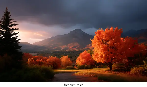 Autumn Sunset Over Mountain Valley