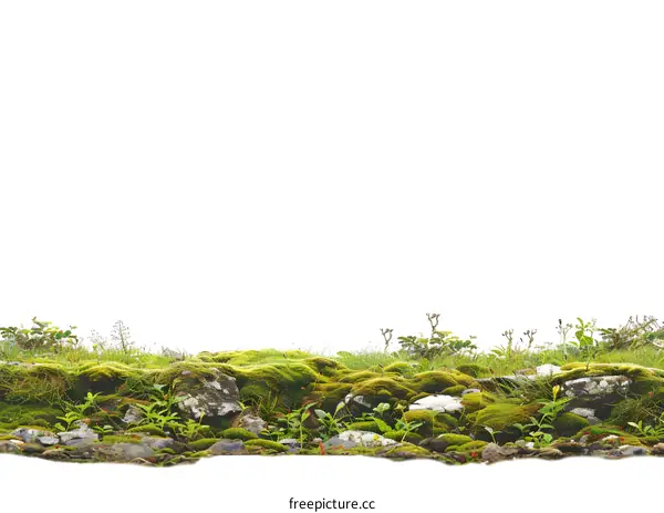 Green Mossy Rocks on a White Background