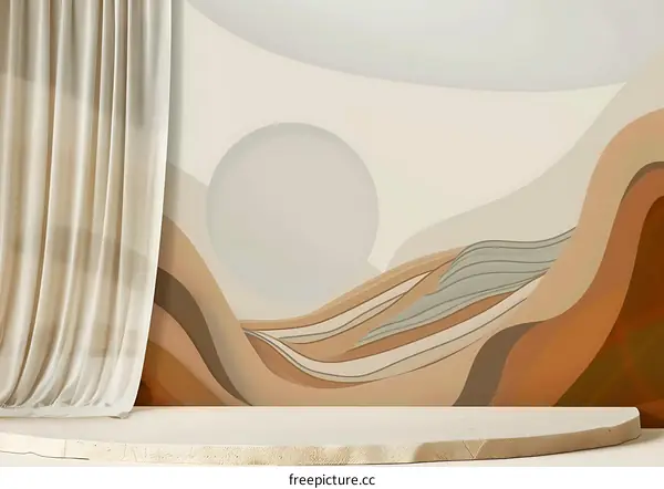 Abstract Minimalist  Beige and Brown  Curtain Background