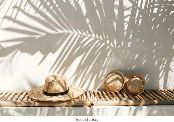 Summer Straw Hats Palm Shadow Minimalist Background