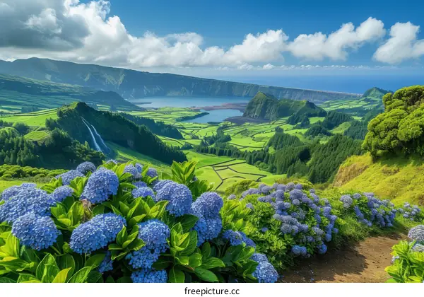 Scenic view of Flores island in the Azores, Portugal