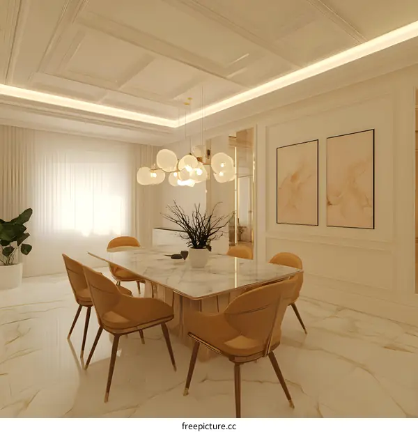 Modern Luxury Dining Room Interior Design with White Walls and Gold Accents