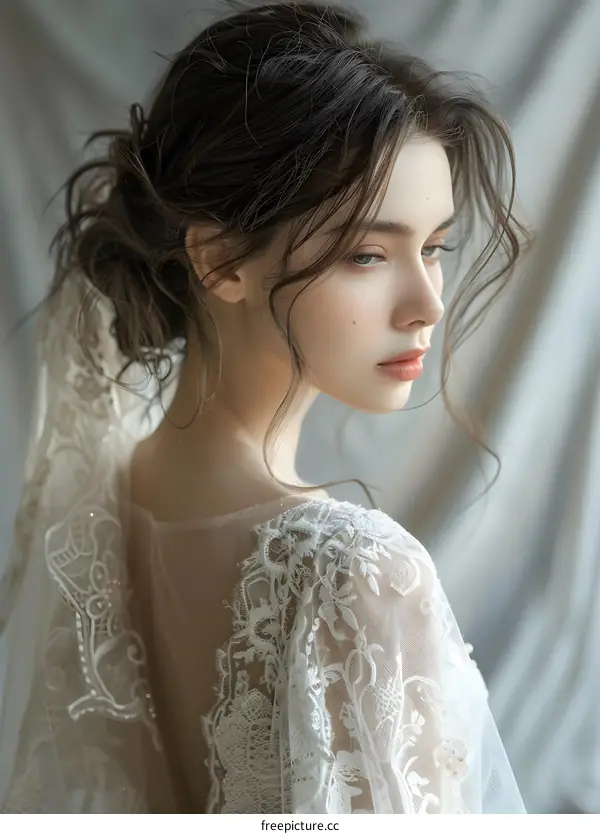 Portrait of a beautiful young woman in a wedding dress