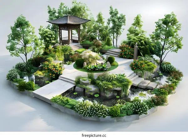 Chinese style garden landscape design renderings