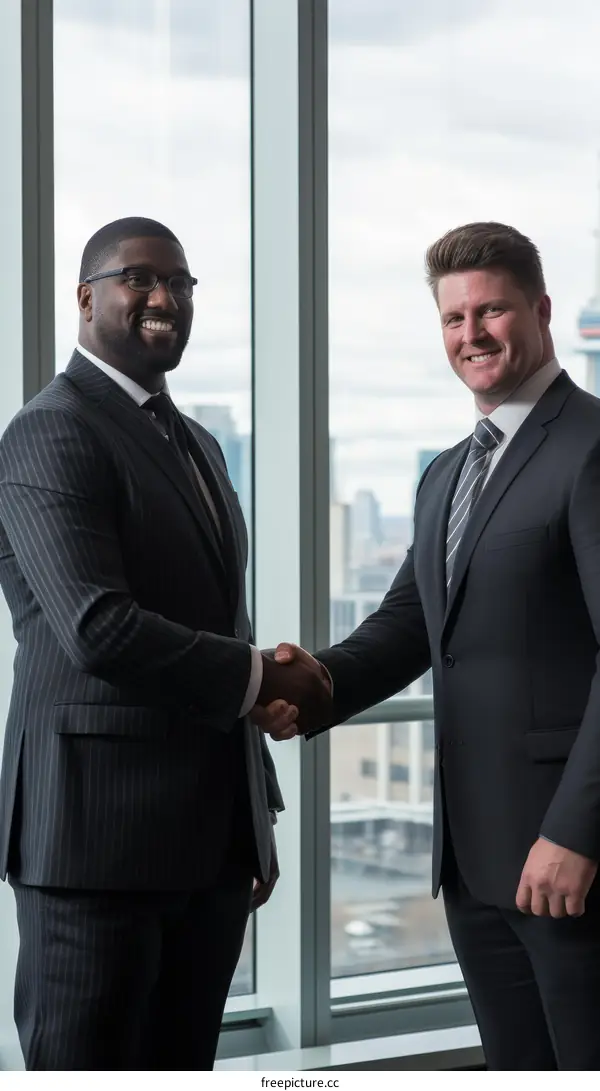 Two businessmen shaking hands in an office