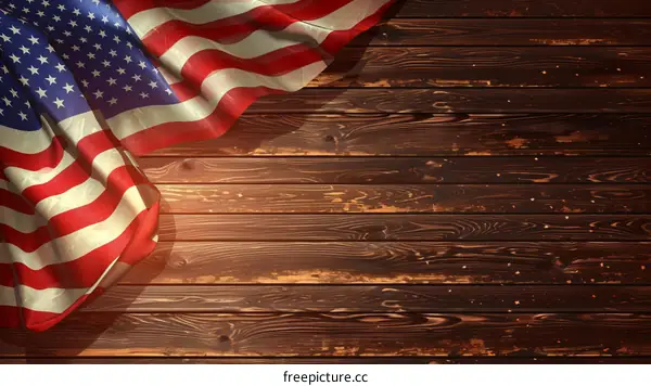 American flag on a wooden background