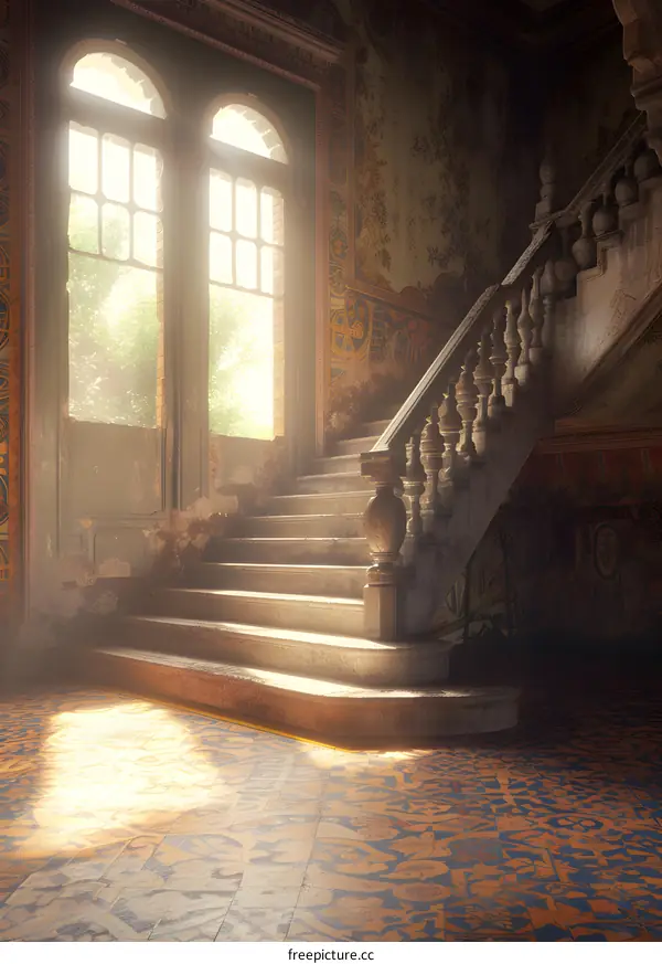 Staircase in an Abandoned Mansion