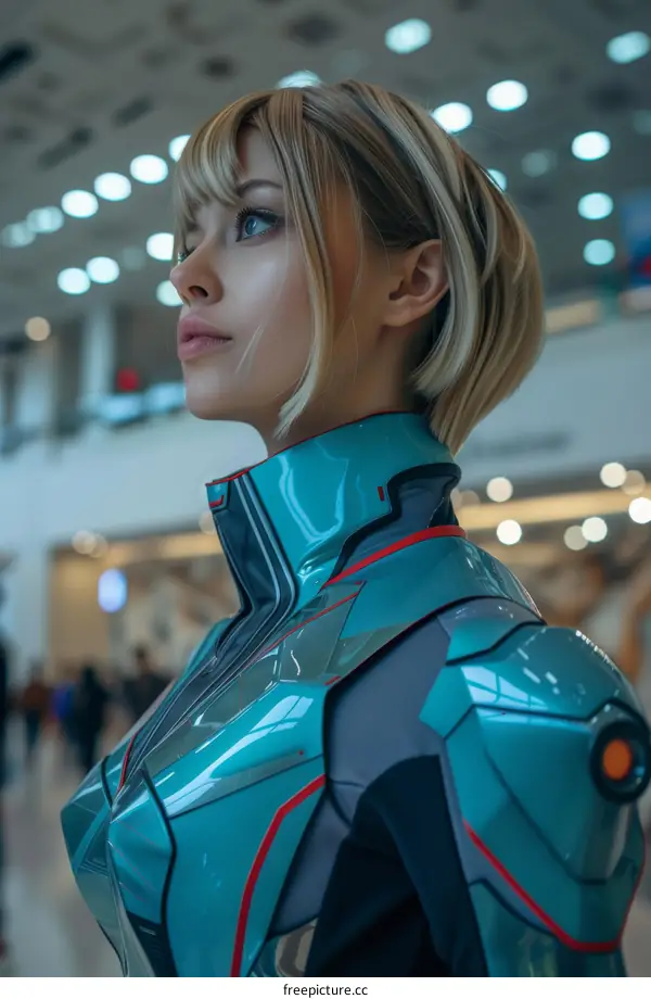 portrait of a young woman in futuristic armor