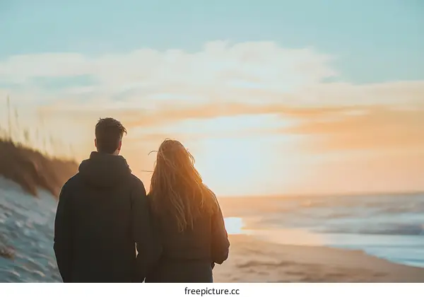 Couple Watching Sunset at Beach