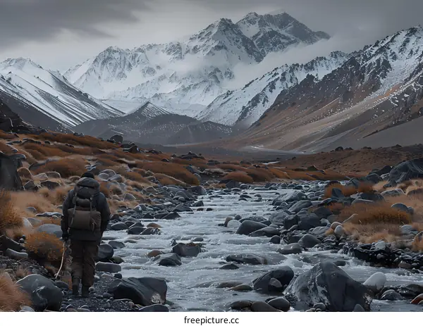 Man Hiking in Rocky Mountain Valley