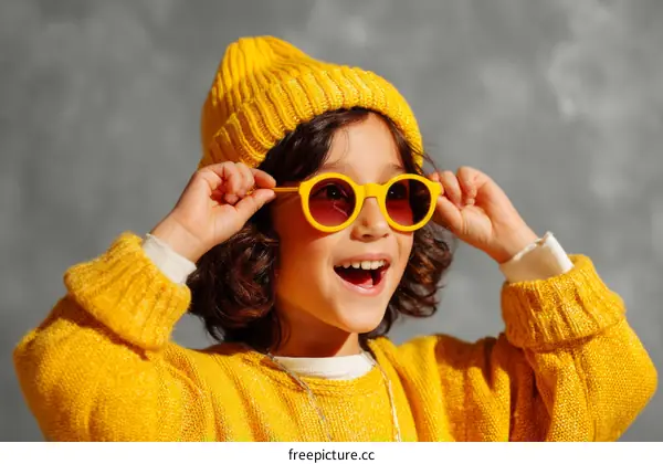 Child in Yellow Outfit with Sunglasses