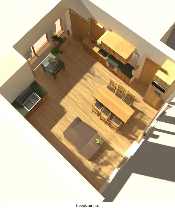 Top View of Modern Kitchen and Living Room Design