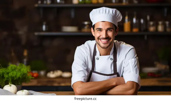 Portrait of a happy chef in a commercial kitchen