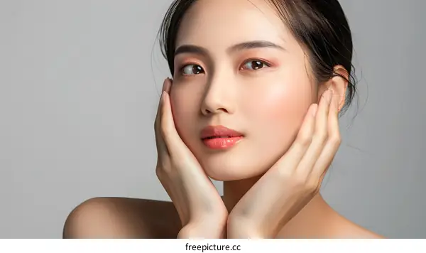 Portrait of Beautiful Young Asian Woman with Smooth Skin