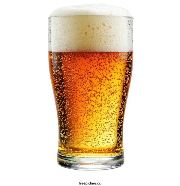[Transparent Background PNG]Close-up of a Glass of Beer with Frothy Head