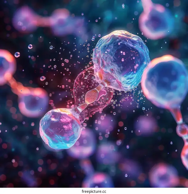 Blue and purple illustration of a pair of hydrogen atoms bonding