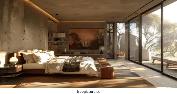 Modern Minimalist Bedroom with Nature Views