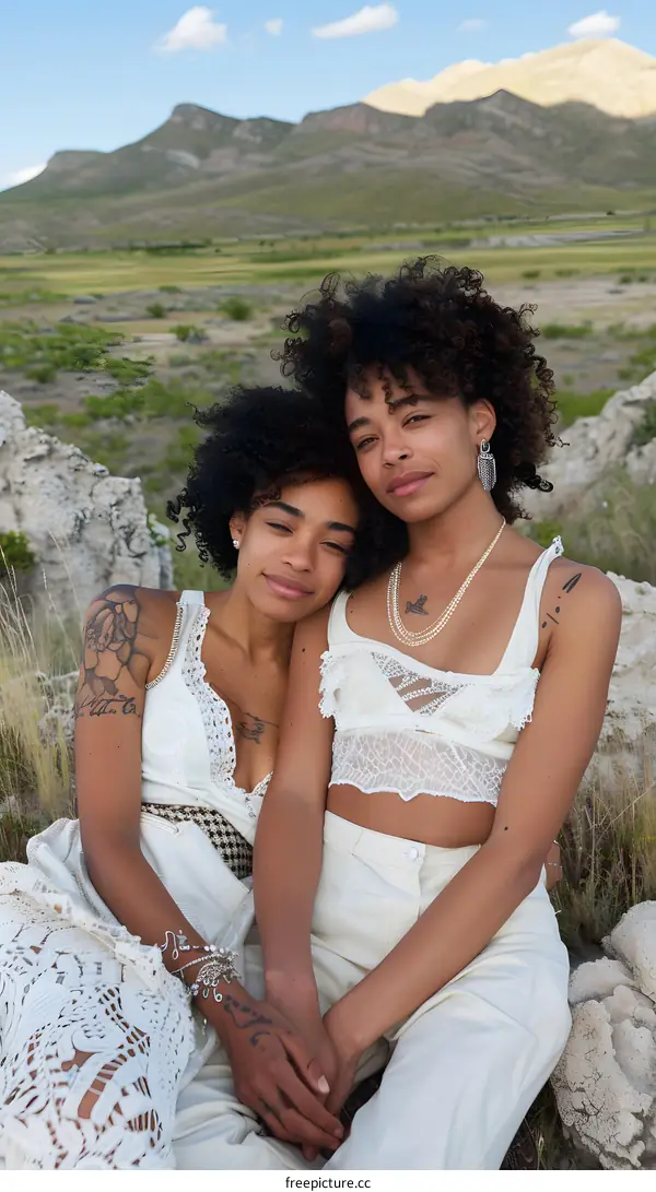 Two Women Friends Pose Together in the Desert