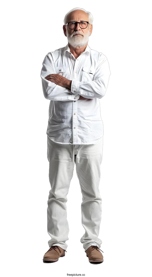[Transparent Background PNG]Serious senior man with crossed arms