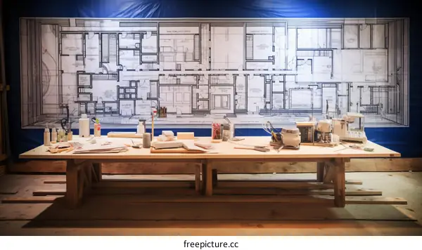 Architectural plans and blueprints on a table