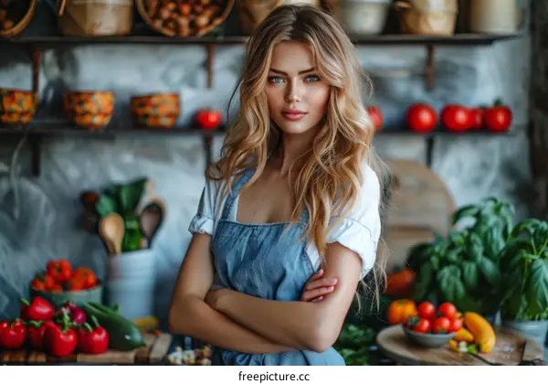 Portrait of a beautiful young woman standing in a kitchen