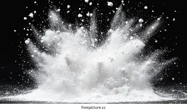White Powder Explosion on Black Background