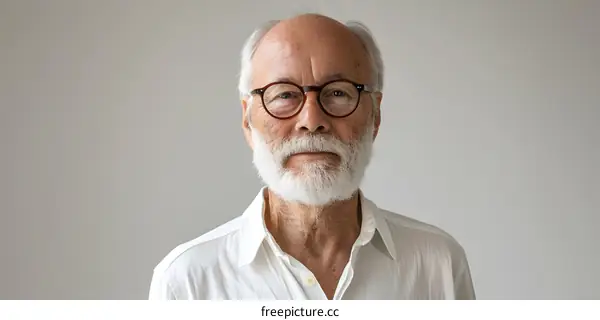 portrait of an old man with beard and glasses