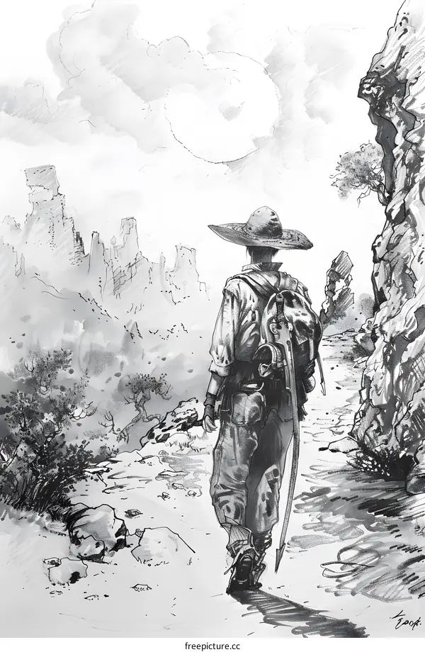 Traveler Walking Through A Ruined City