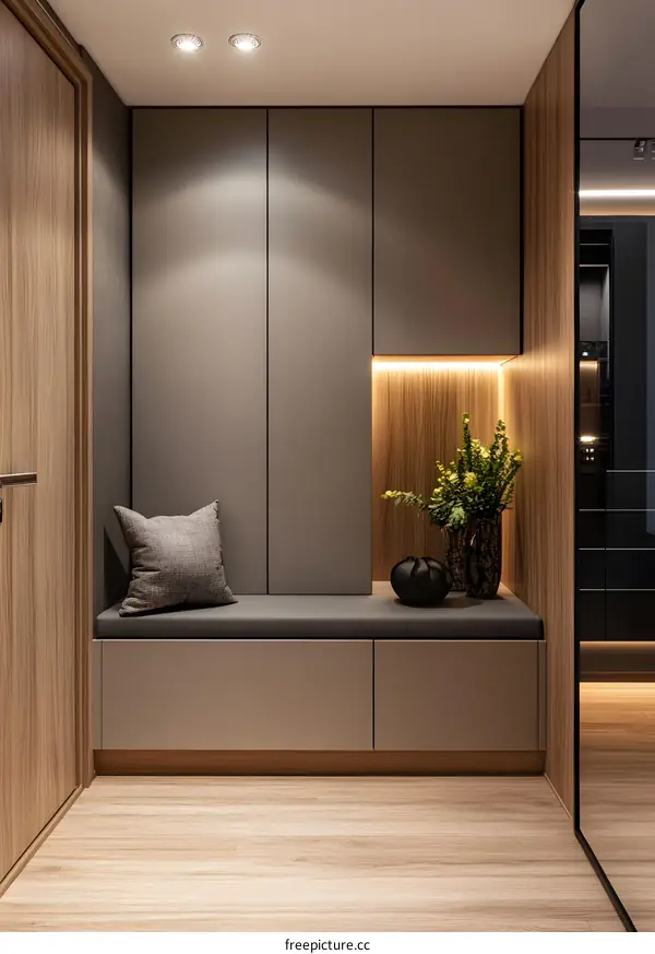 Modern Minimalist Entryway Design with Wooden Accents