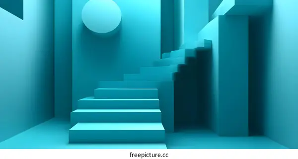 Abstract 3D Staircase with Blue Color