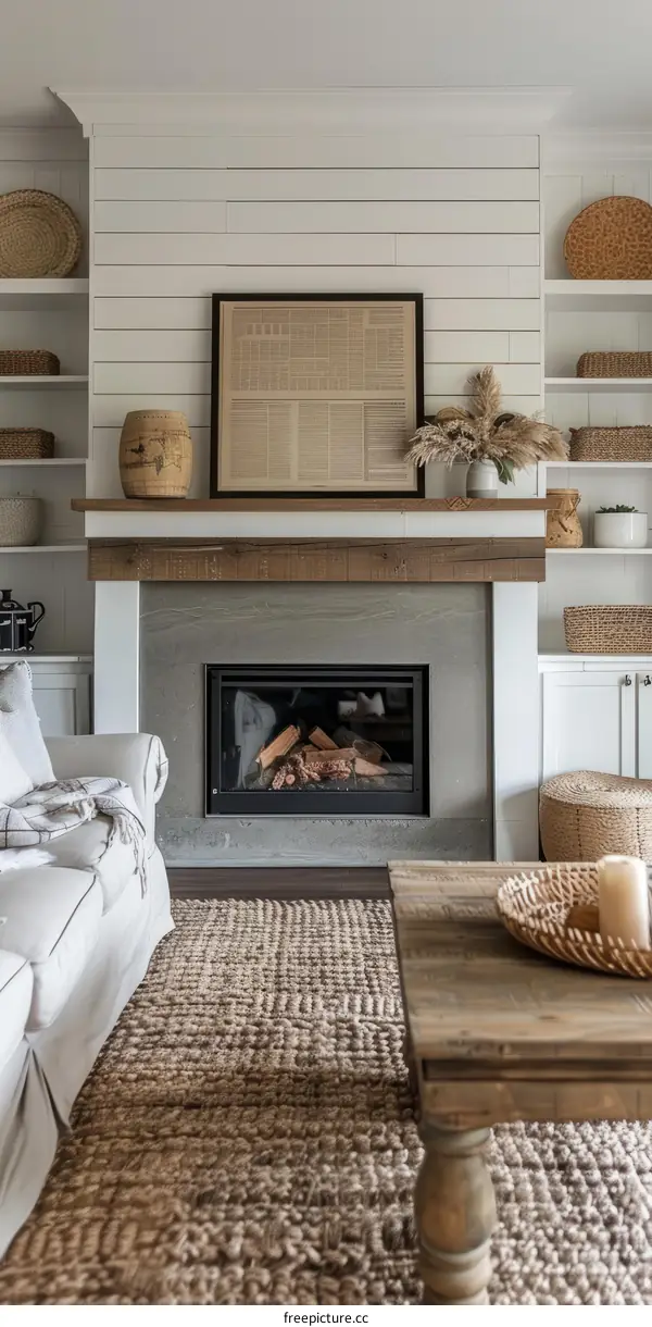 Cozy Living Room with Neutral Colors and Fireplace