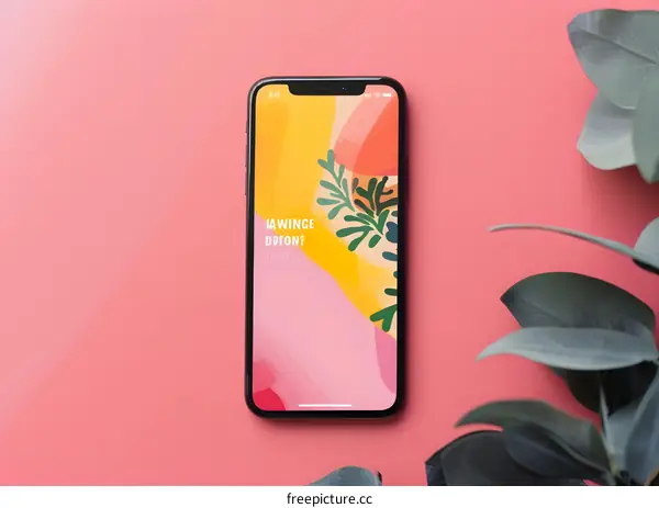 Colorful Abstract Phone Background with Plant Leaves