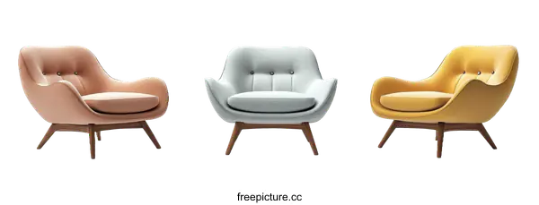 [Transparent Background PNG]Three Modern Mid-Century Armchairs