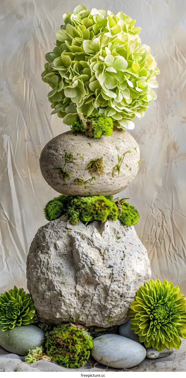 Zen Garden Inspired Stone and Flower Arrangement